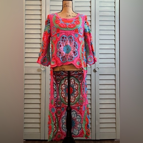 Belle France Hi Low crochet top. Size Large. - Picture 1 of 5
